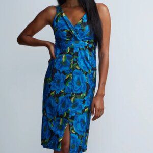 New York & Co V Neck Front Slit Floral Dress